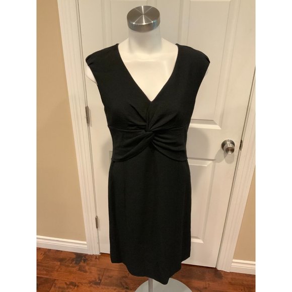Tory Burch Black Wool Crepe Twisted Front V-Neck Dress, Size 6 - Picture 1 of 7